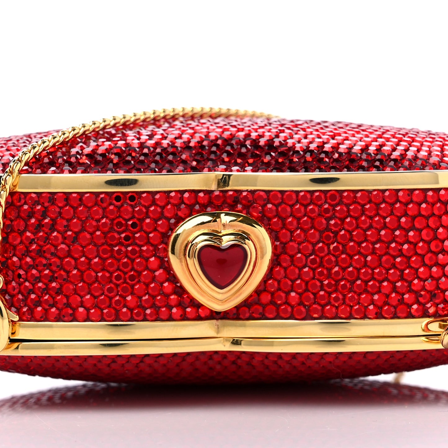 Swarovski Crystal Heart Minaudiere Clutch Red Gold