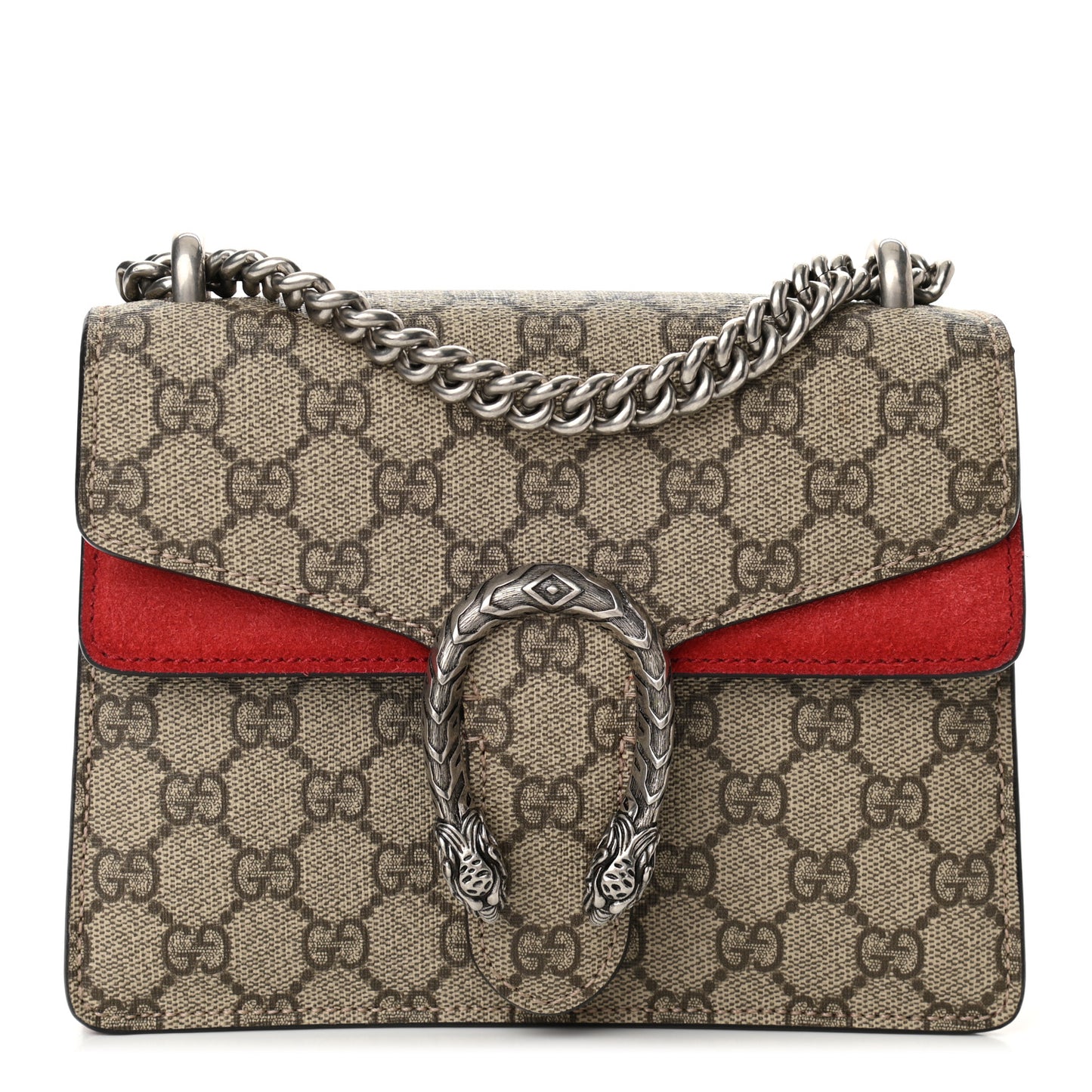 GG Supreme Monogram Suede Mini Dionysus Shoulder Bag Beige Ebony Vulcanic Red