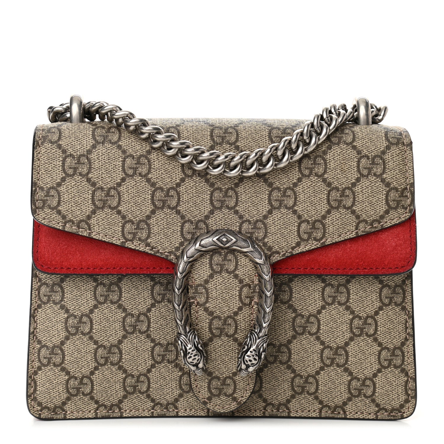 Gucci GG Supreme Monogram Suede Mini Dionysus Shoulder Bag Beige Ebony Vulcanic Red 1 of 10