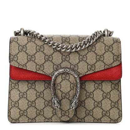 Gucci GG Supreme Monogram Suede Mini Dionysus Shoulder Bag Beige Ebony Vulcanic Red 1 of 10