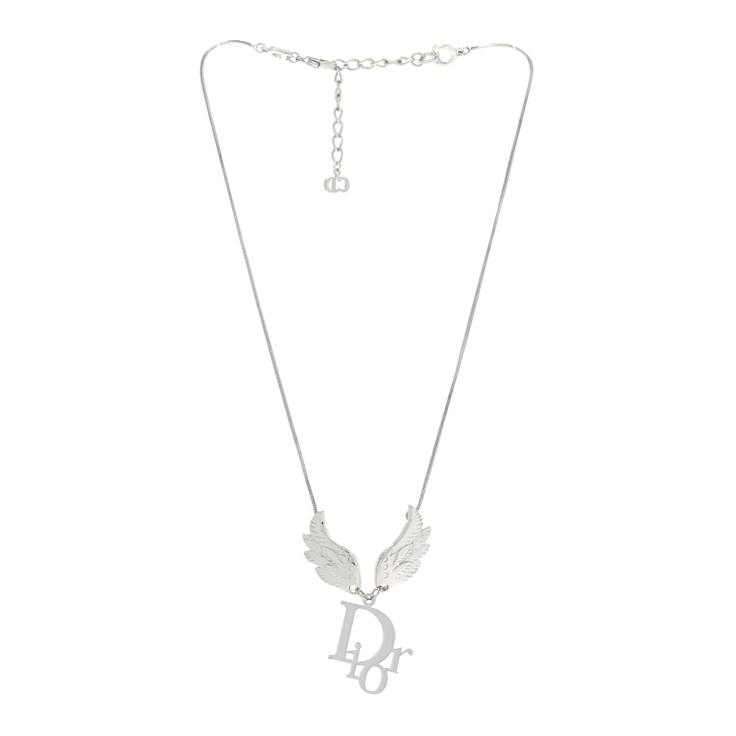 Metal Logo Wings Necklace Silver