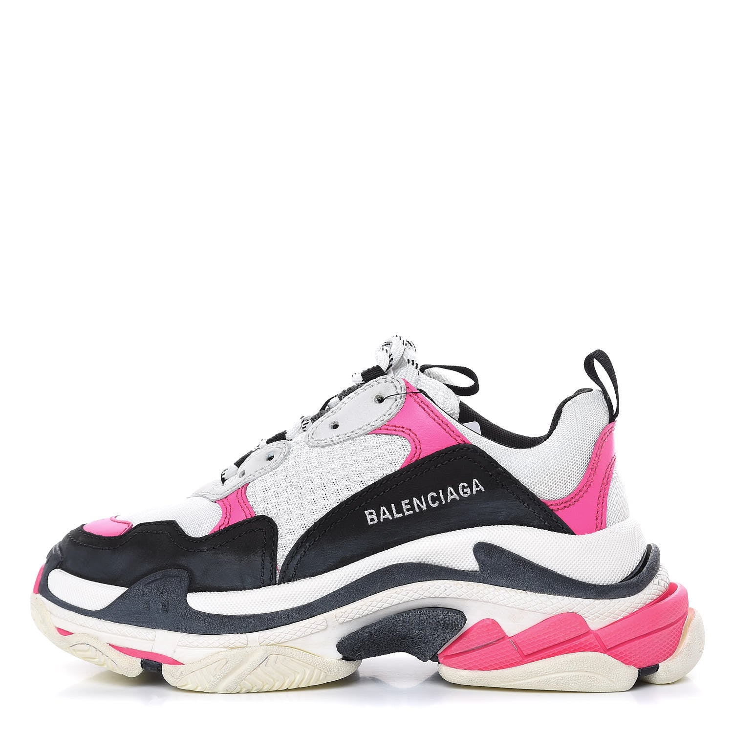 Balenciaga Fabric Mesh Womens Triple S Sneakers 37 Rose Fluo Black White 1 of 7