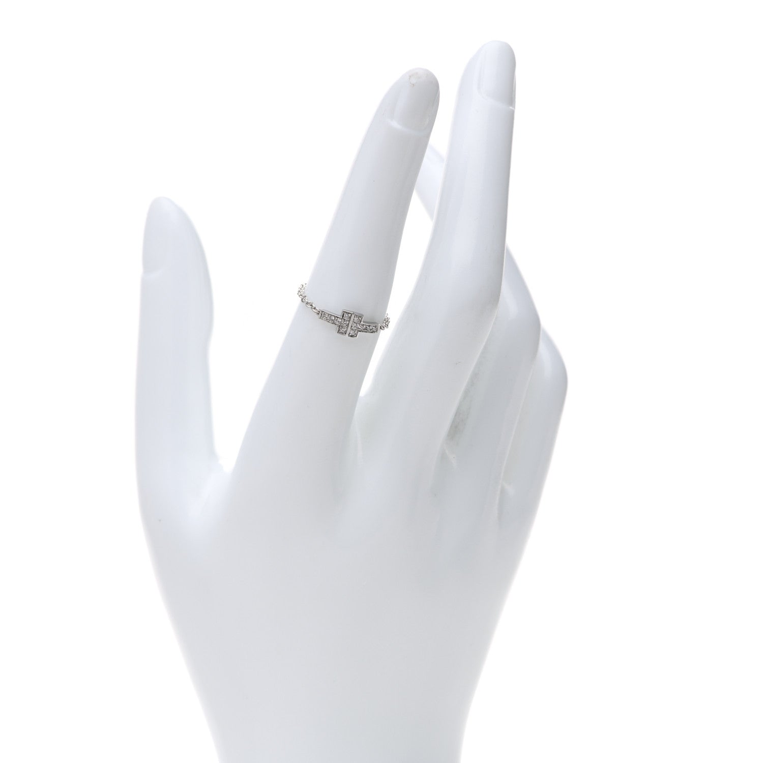 Tiffany 18K White Gold Diamond T Chain Ring 51 5.75 2 of 5