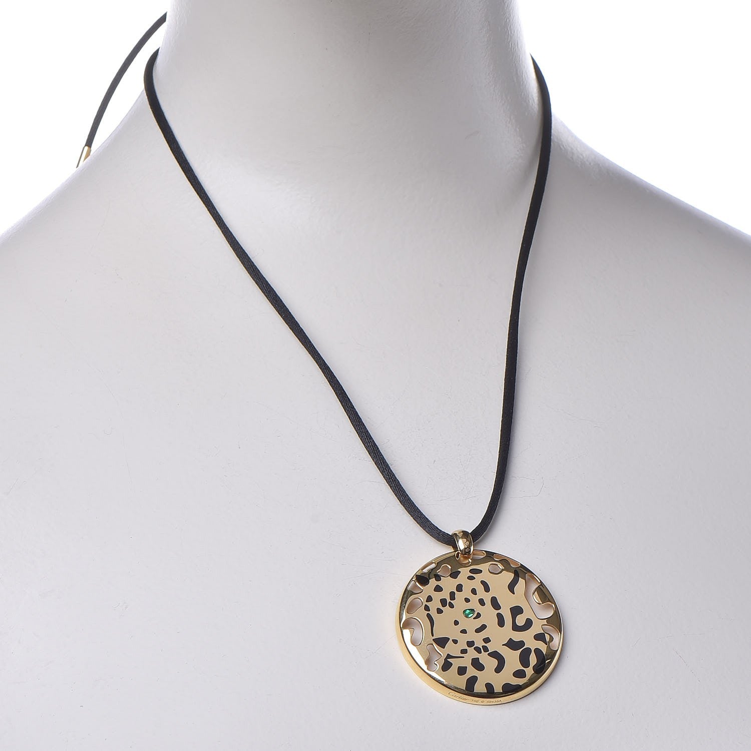 Cartier 18K Yellow Gold Enamel Tsavorite Panthere De Cartier Pendant Cord Necklace 2 of 7