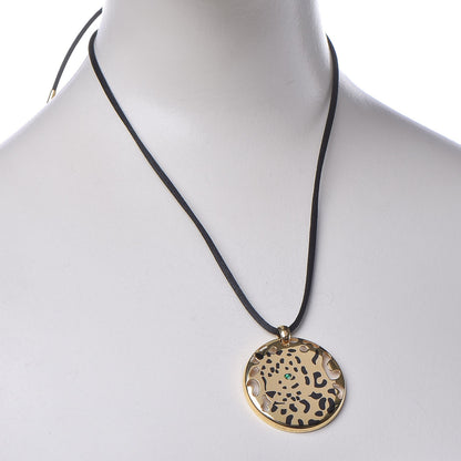 Cartier 18K Yellow Gold Enamel Tsavorite Panthere De Cartier Pendant Cord Necklace 2 of 7