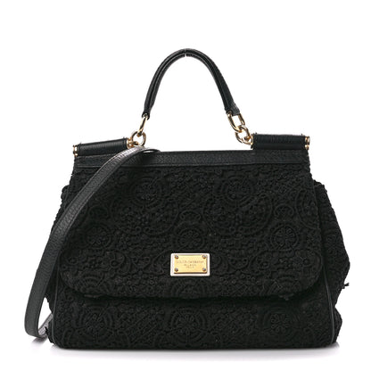 Dolce & Gabbana DOLCE & GABBANA Calfskin Lace Miss Sicily Satchel Black 1 of 14