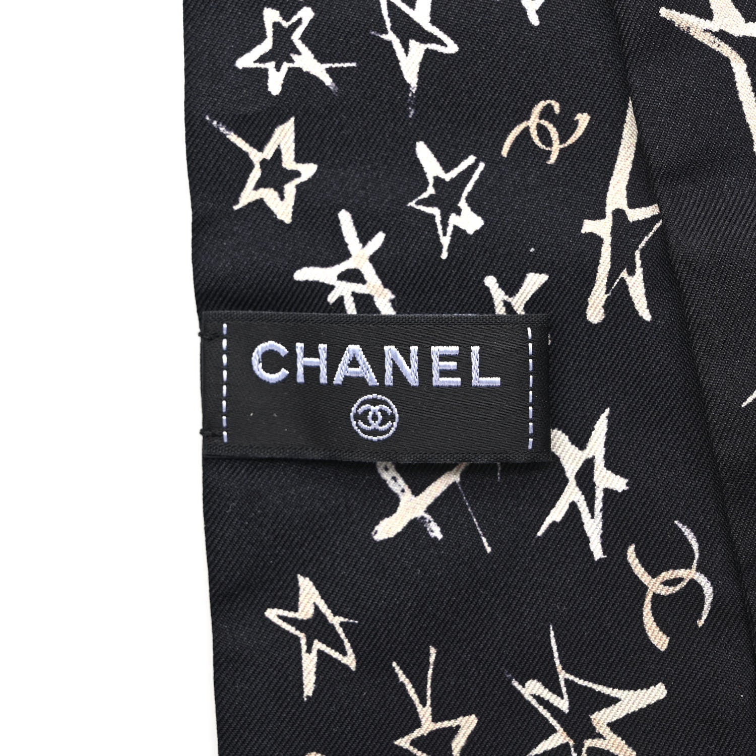 Chanel Silk Stars CC Slim Bandeau Scarf Black Ecru Light Pink 3 of 4