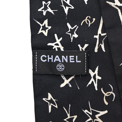 Chanel Silk Stars CC Slim Bandeau Scarf Black Ecru Light Pink 3 of 4