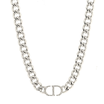 Christian Dior Metal Crystal CD Chain Link Necklace Silver 1 of 6