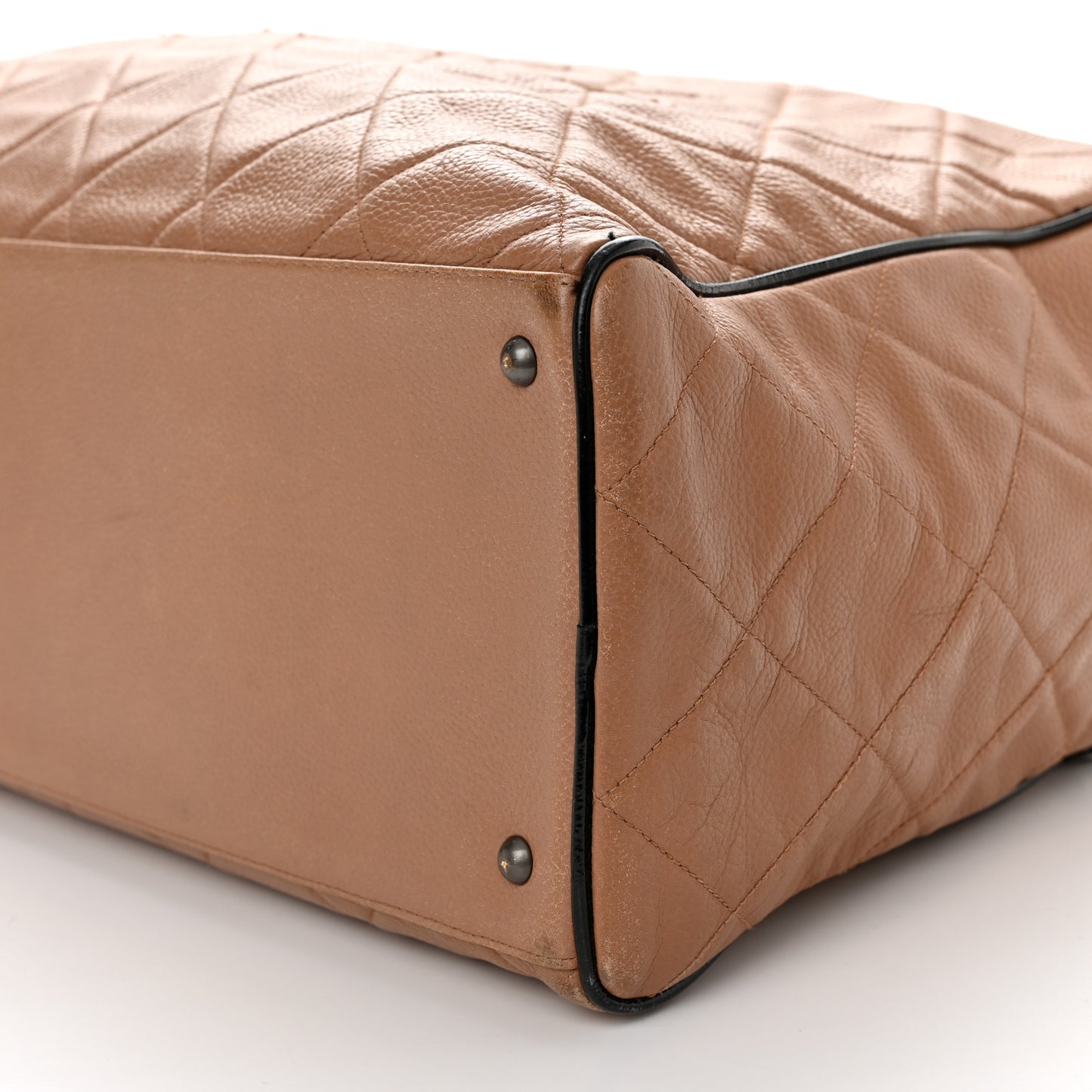 Caviar Patent Quilted Large Bowler Bag Beige Black