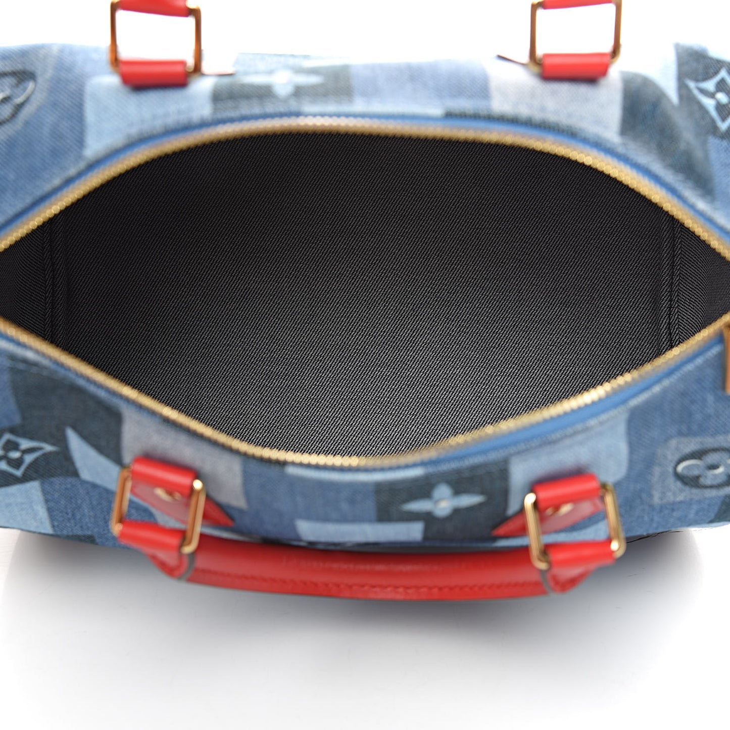 Denim Damier Monogram Patchwork Speedy Bandouliere 30 Blue Rouge