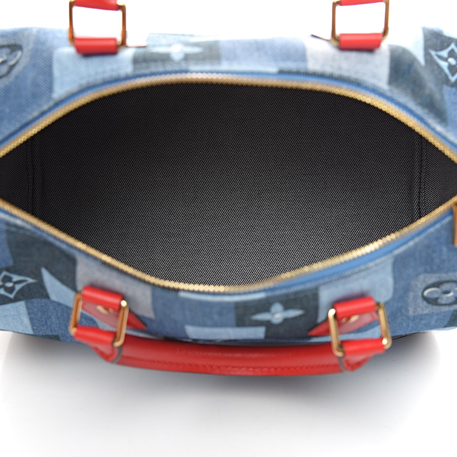 Louis Vuitton Denim Damier Monogram Patchwork Speedy Bandouliere 30 Blue Rouge 5 of 12