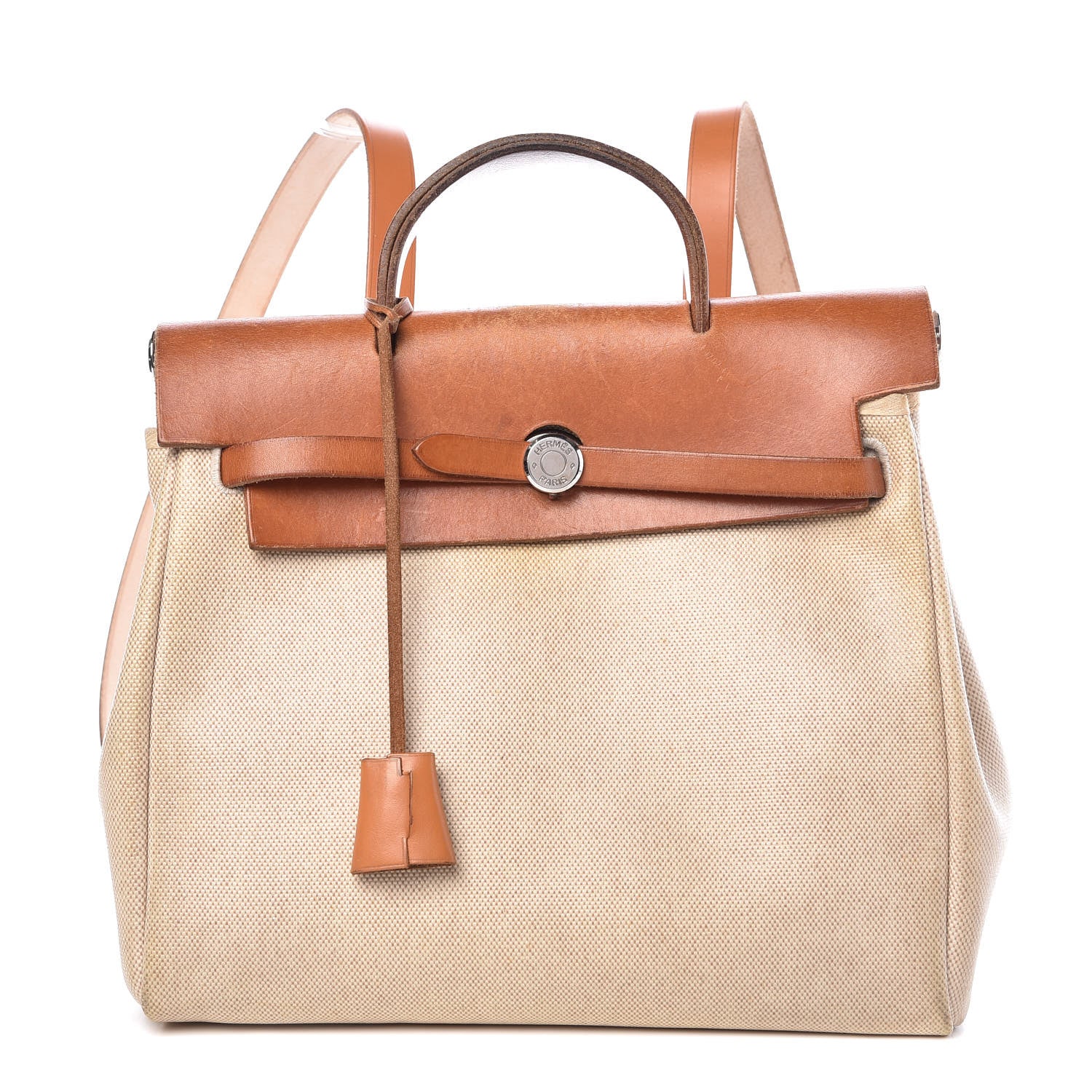 Hermes Toile Vache Calfskin Herbag 30 PM Backpack Natural 1 of 13