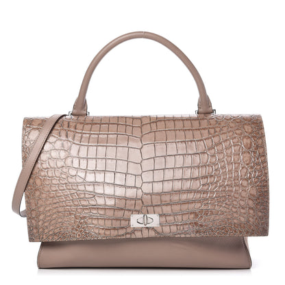 Givenchy Calfskin Crocodile Embossed Medium Shark Lock Satchel Sand 1 of 12