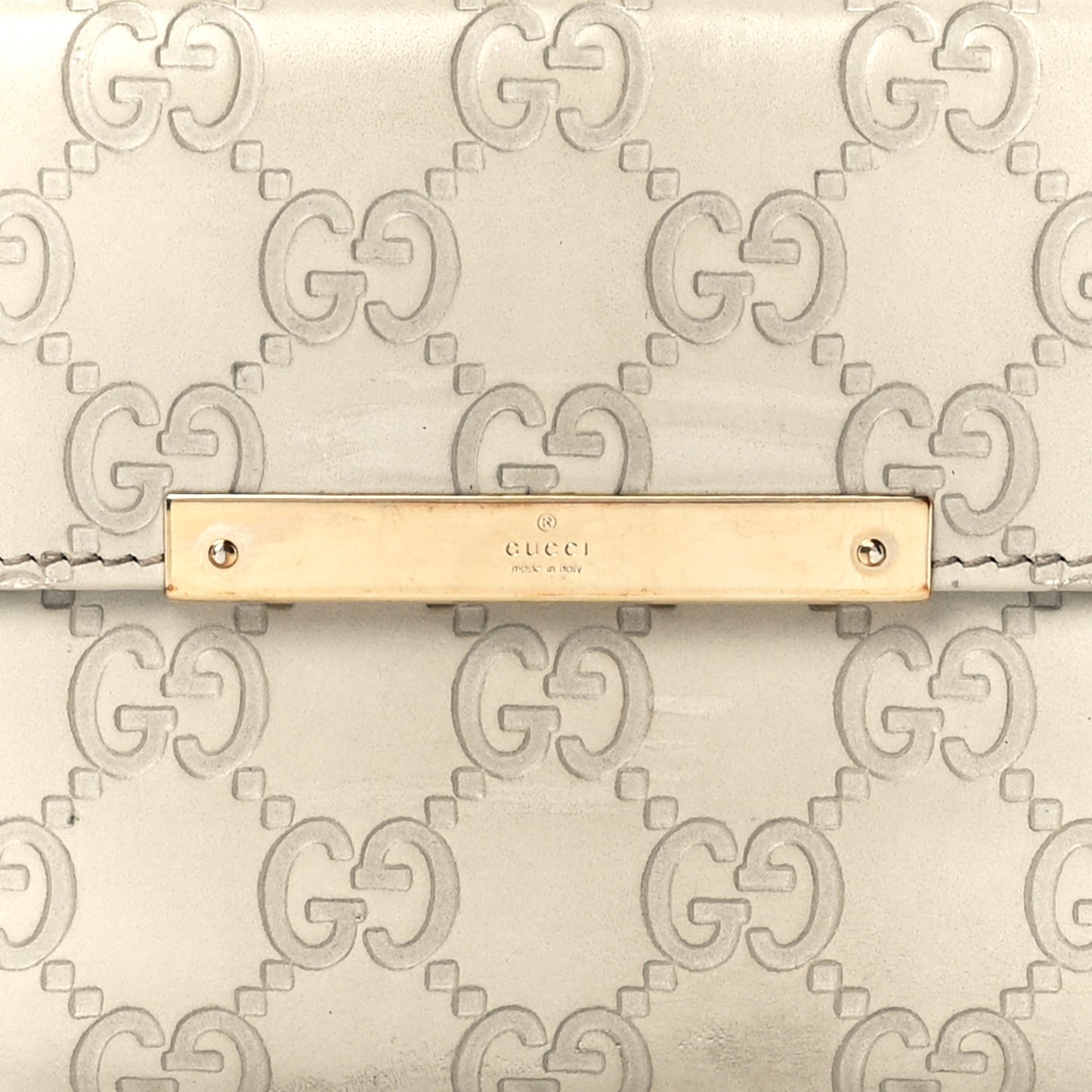Guccissima Margaux Calfskin Metal Bar Continental Flap Wallet Mystic White