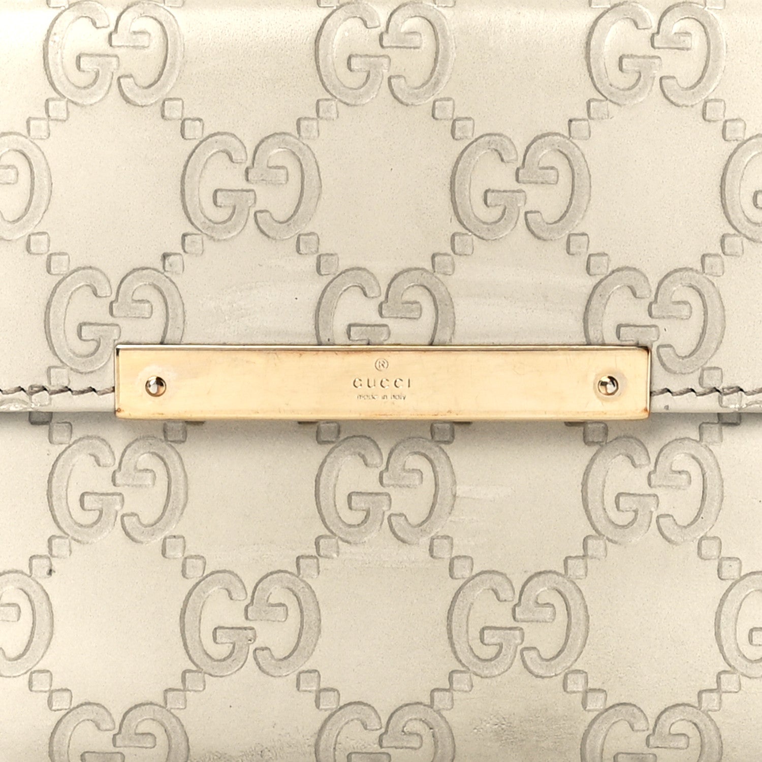 Gucci Guccissima Margaux Calfskin Metal Bar Continental Flap Wallet Mystic White 10 of 13