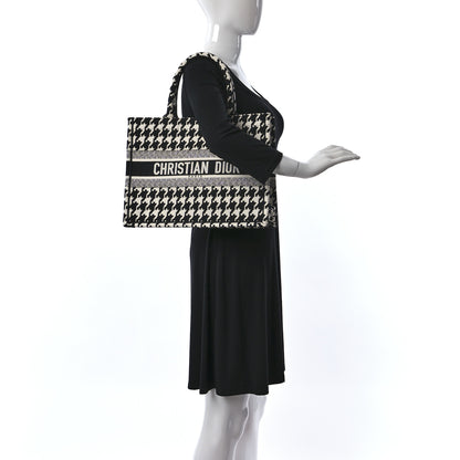 Christian Dior Canvas Macro Houndstooth Embroidered Medium Book Tote Black White 2 of 10