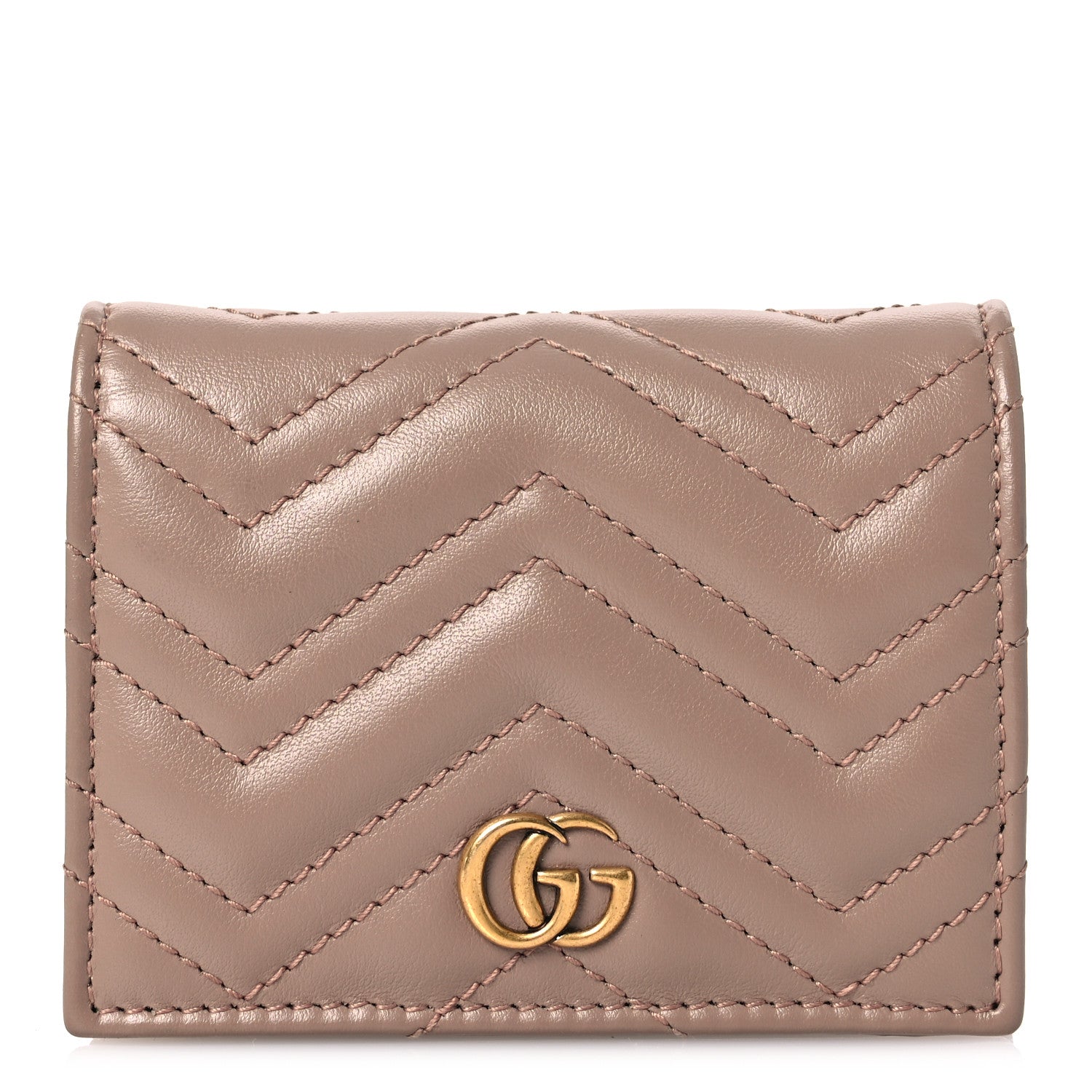 Gucci Calfskin Matelasse GG Marmont Card Case Wallet Porcelain Rose 1 of 11