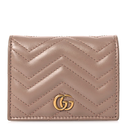 Gucci Calfskin Matelasse GG Marmont Card Case Wallet Porcelain Rose 1 of 11