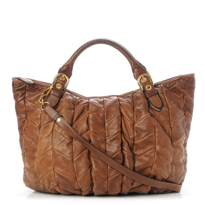 Miu Miu Nappa Large Patchwork Tote Cammello 1 of 7