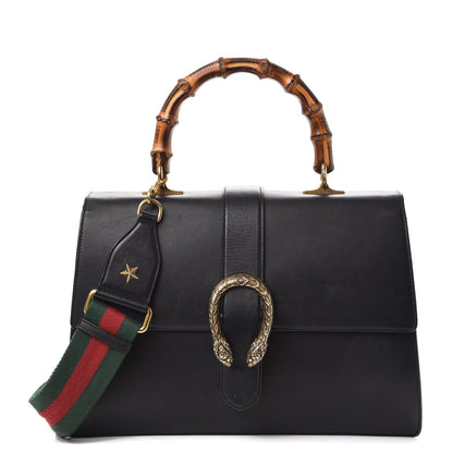 Gucci Moon Calfskin Web Large Dionysus Bamboo Top Handle Bag Black 1 of 21