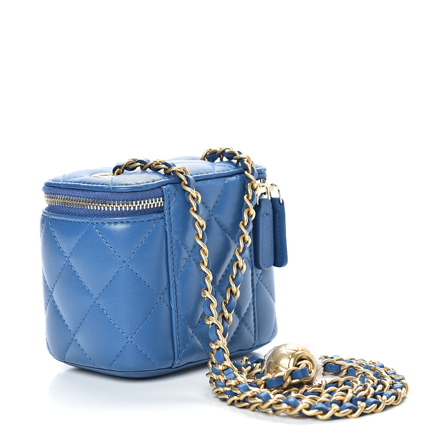 Chanel Lambskin Quilted Pearl Crush Mini Vanity Case With Chain Blue 2 of 10