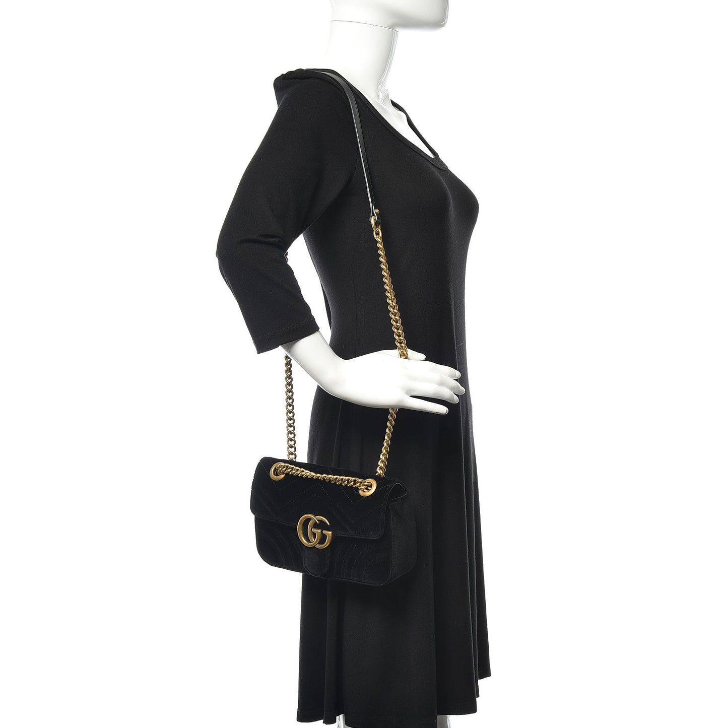 Velvet Matelasse Mini GG Marmont Shoulder Bag Black