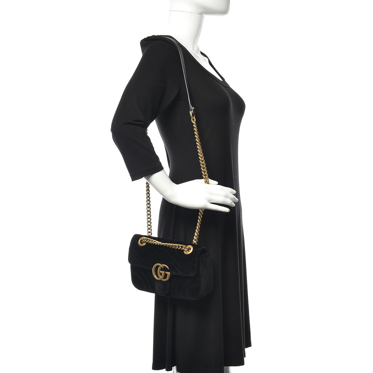 Gucci Velvet Matelasse Mini GG Marmont Shoulder Bag Black 2 of 12