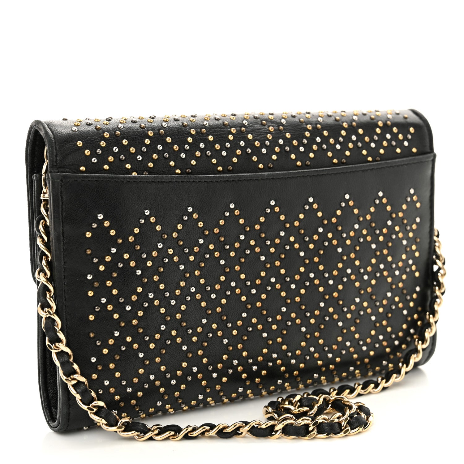 Chanel Lambskin Studded Wallet on Removable Chain Black 3 of 11