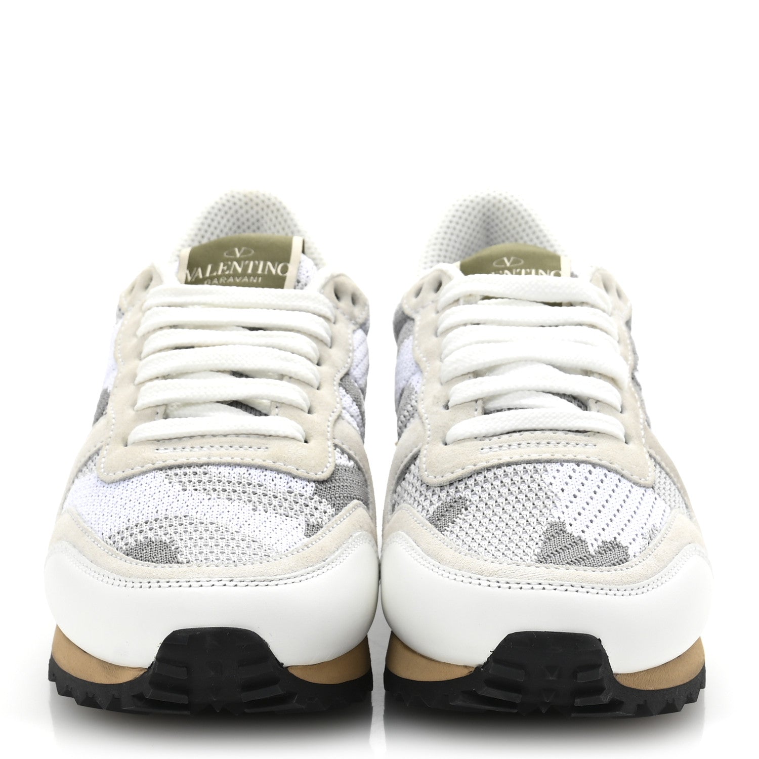 Valentino Garavani Mesh Suede Camouflage Rockrunner Sneakers 35 White Grey 3 of 10