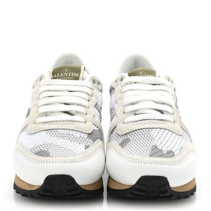 Valentino Garavani Mesh Suede Camouflage Rockrunner Sneakers 35 White Grey 3 of 10