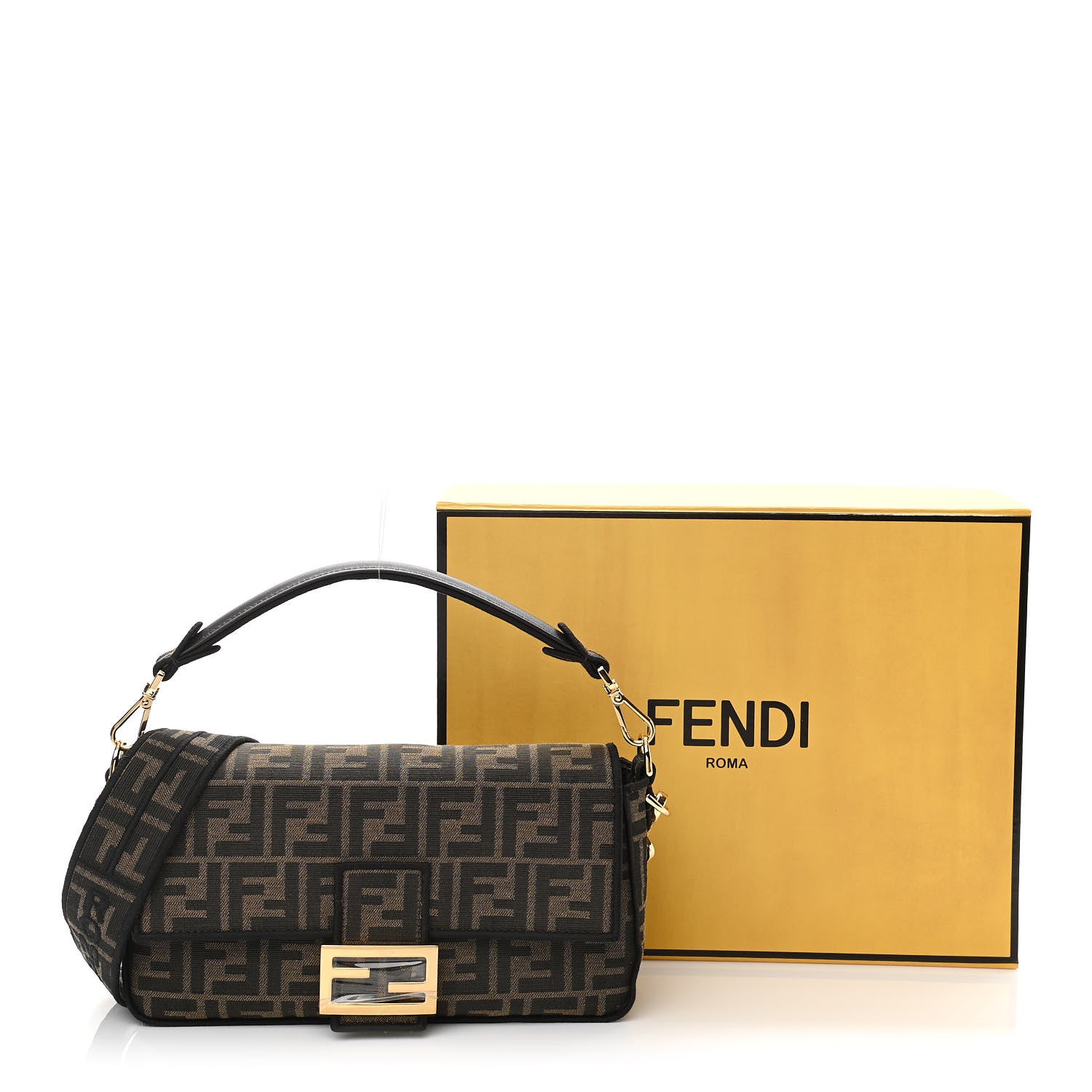Fendi Fabric Jacquard FF 1974 Medium Baguette Tobacco Moro Black 13 of 13