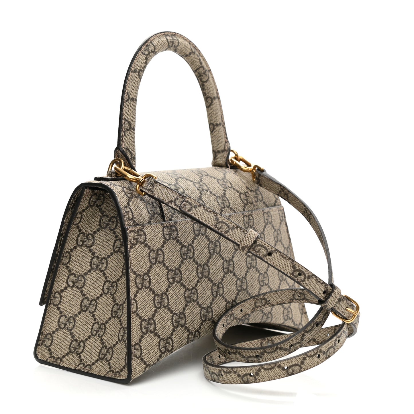 X GUCCI GG Supreme Monogram Small Hourglass Top Handle Bag Beige Ebony