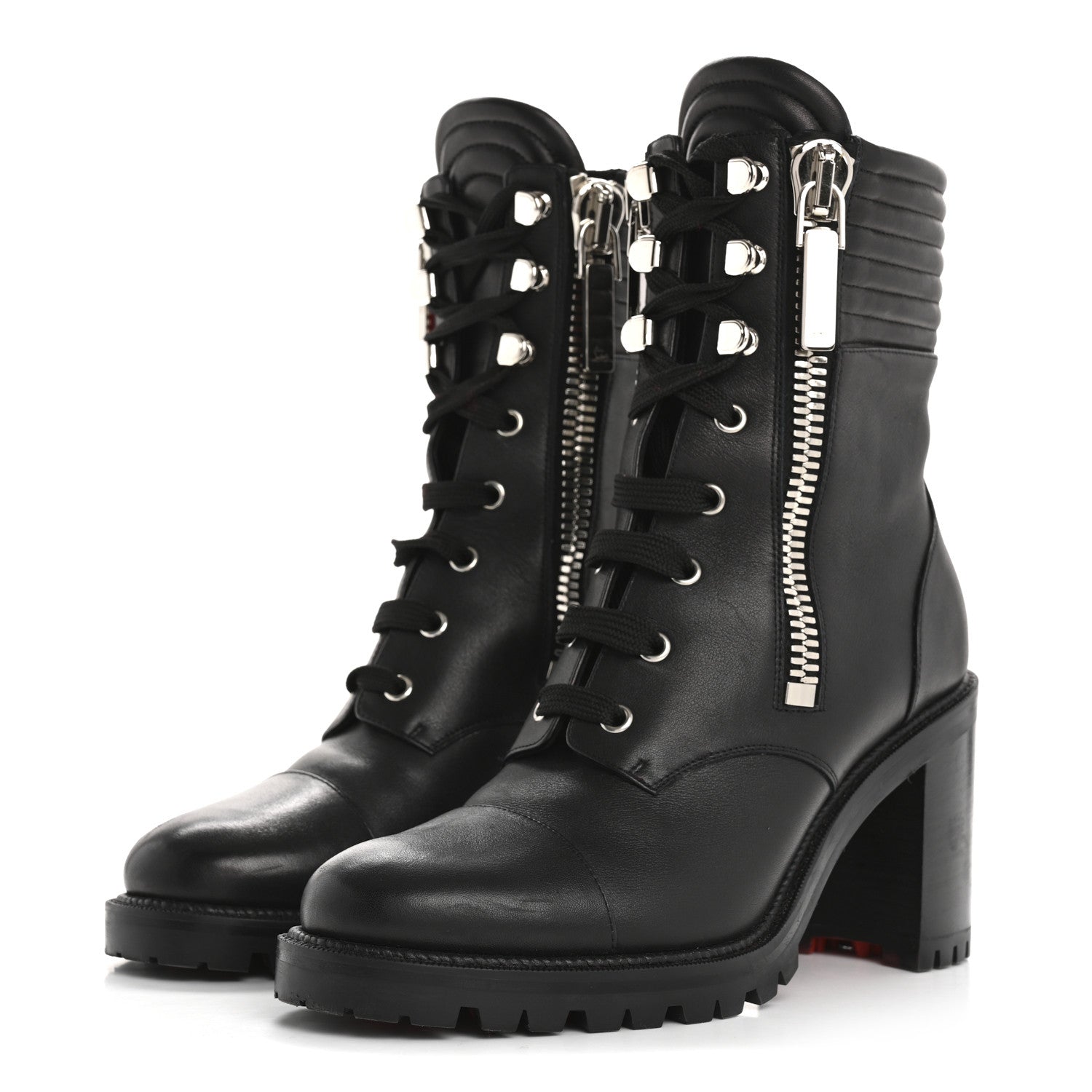 Christian Louboutin En Hiver Mixed Dual-Zip Booties 39 Black 4 of 13