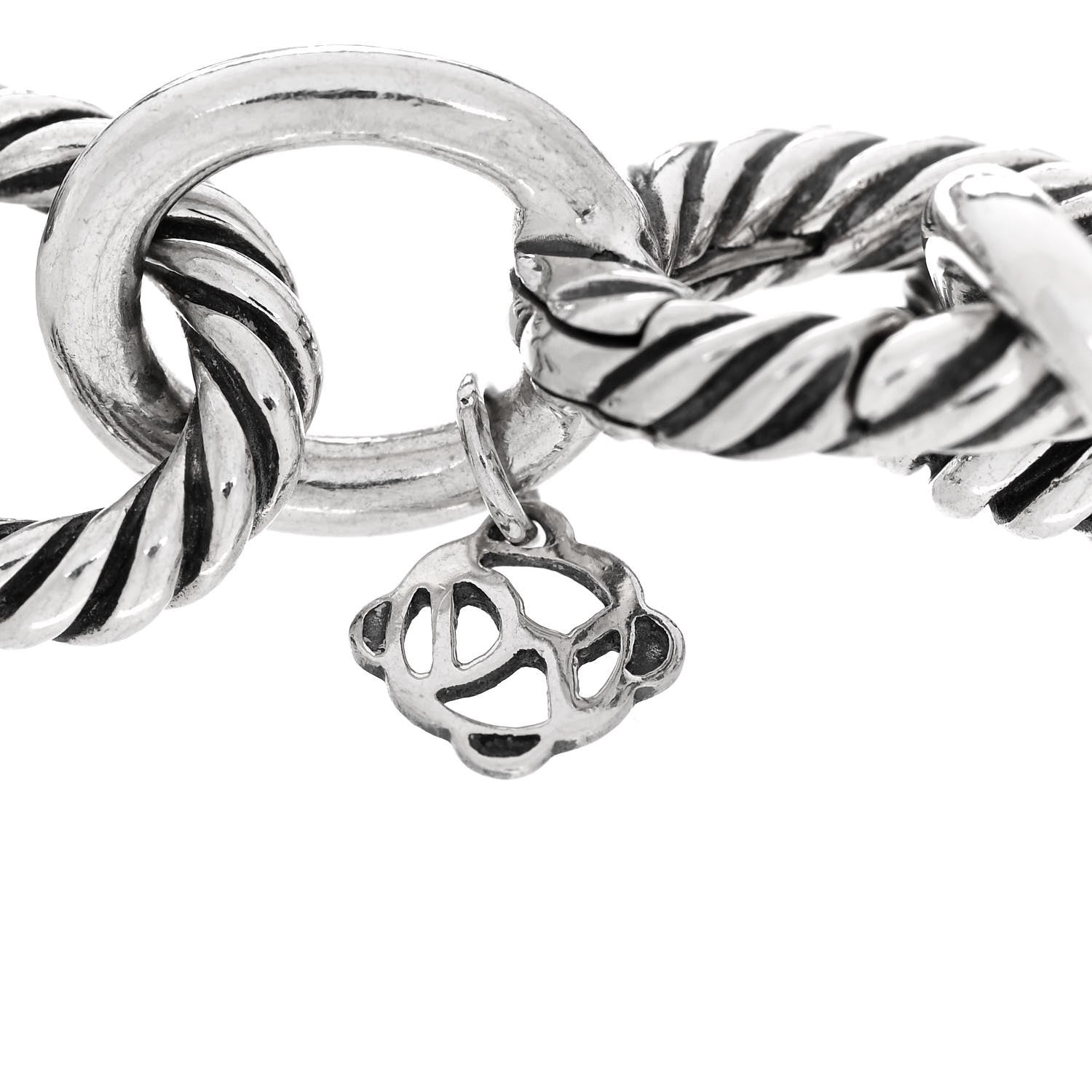 David Yurman Sterling Silver Ceramic 13mm Large Oval Link Bracelet White 3 of 4