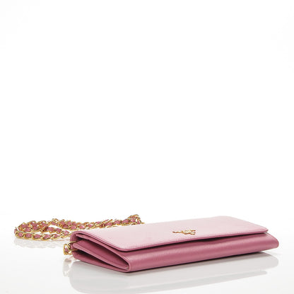 Prada Saffiano Metal Oro Chain Wallet Begonia 4 of 7