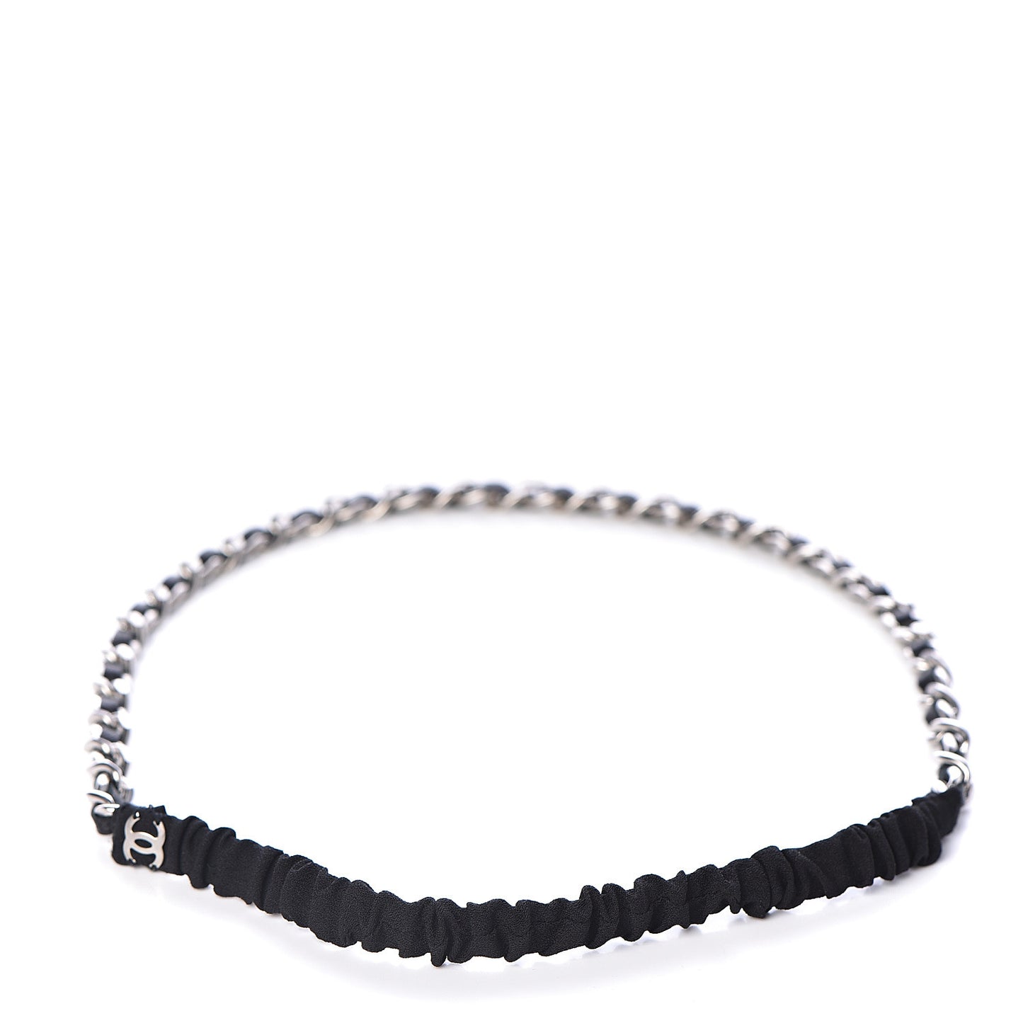 Calfskin Chain CC Headband Black Silver