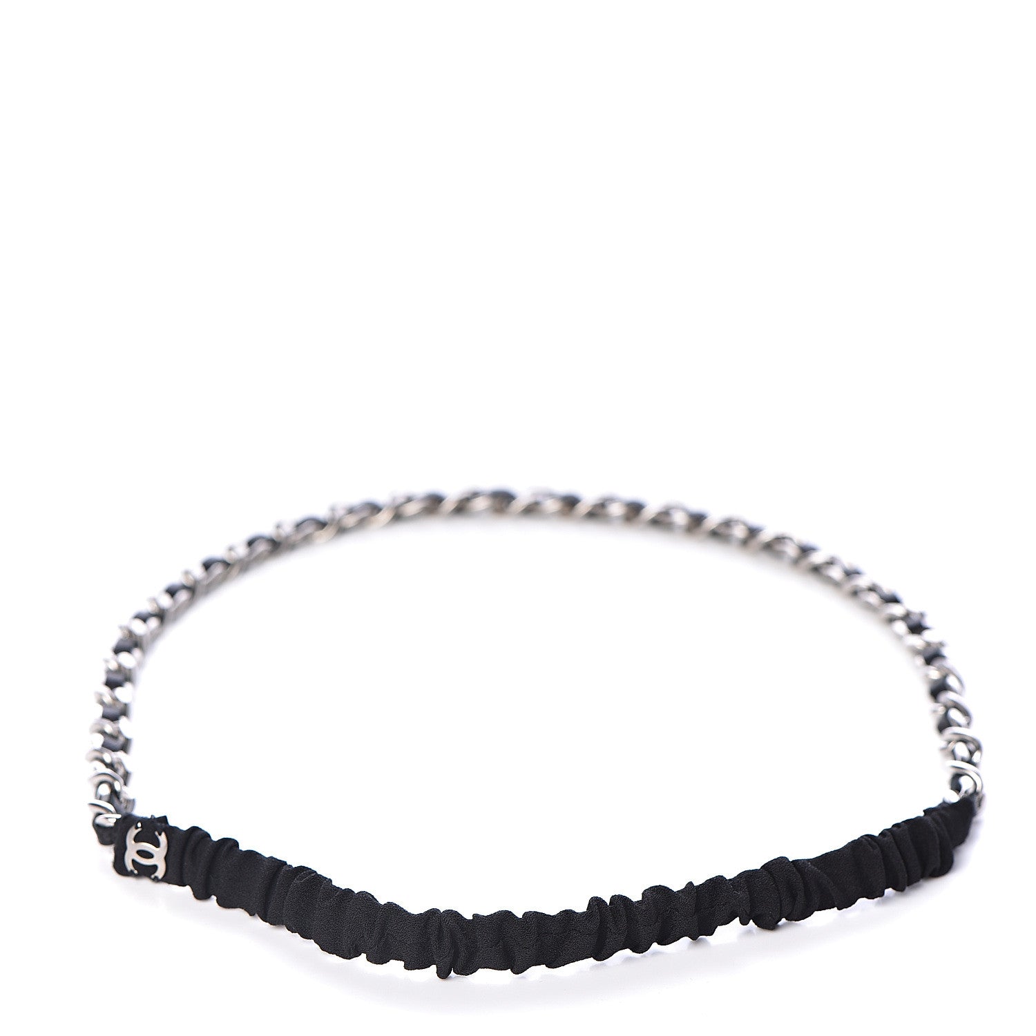 Chanel Calfskin Chain CC Headband Black Silver 3 of 5
