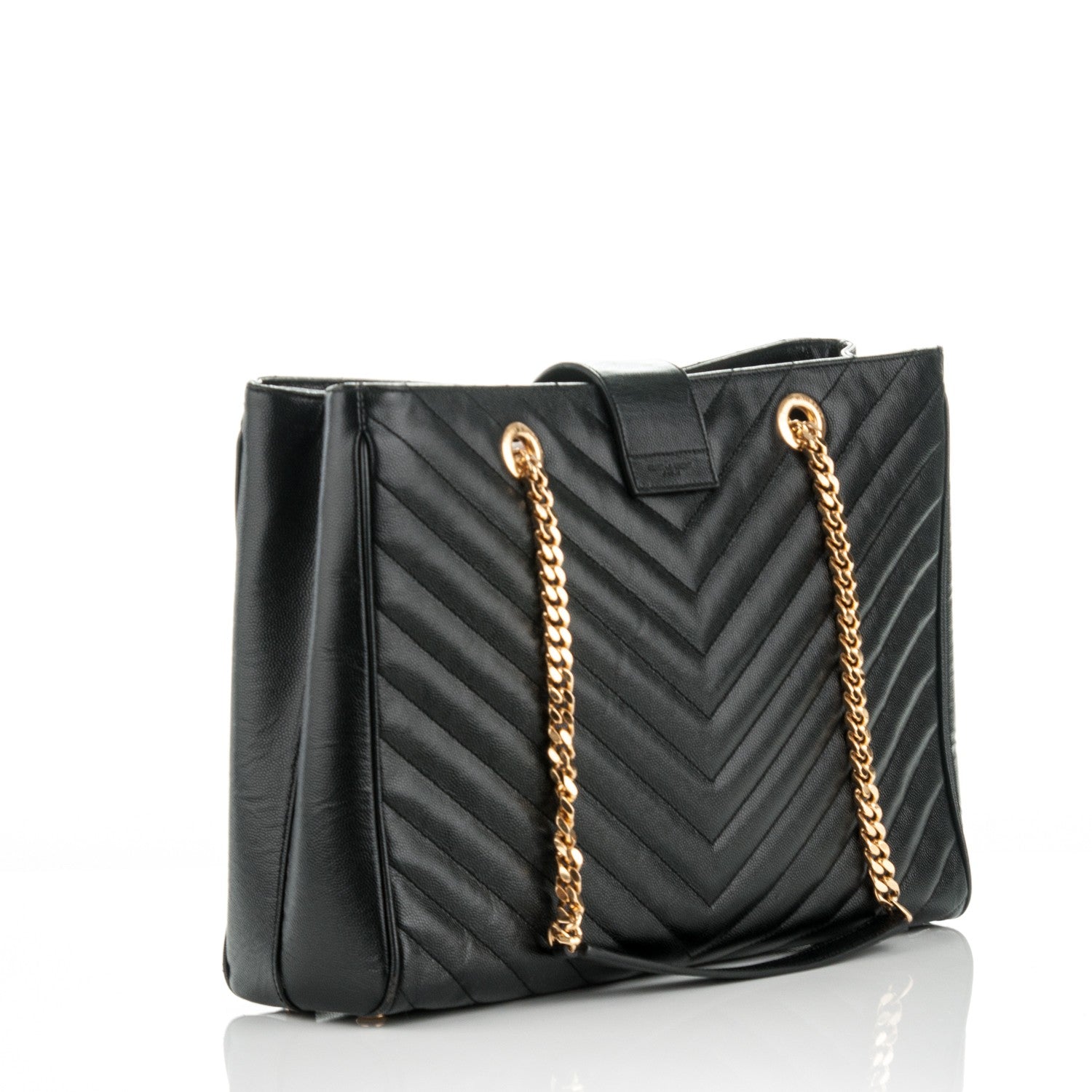 Saint Laurent Grain De Poudre Matelasse Chevron Monogram Shopping Bag Black 3 of 7