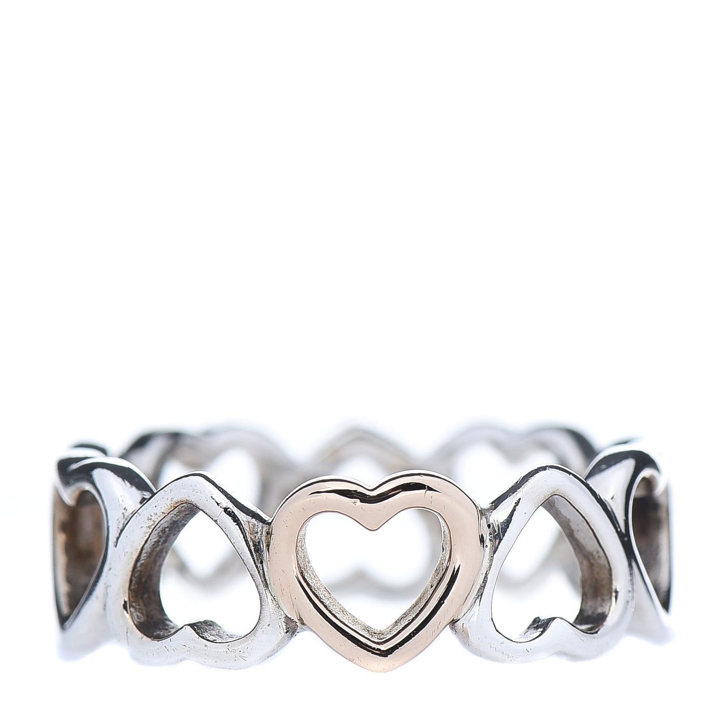 Sterling Silver 18K Rose Gold Hearts Eternity Band Ring 56 7.75
