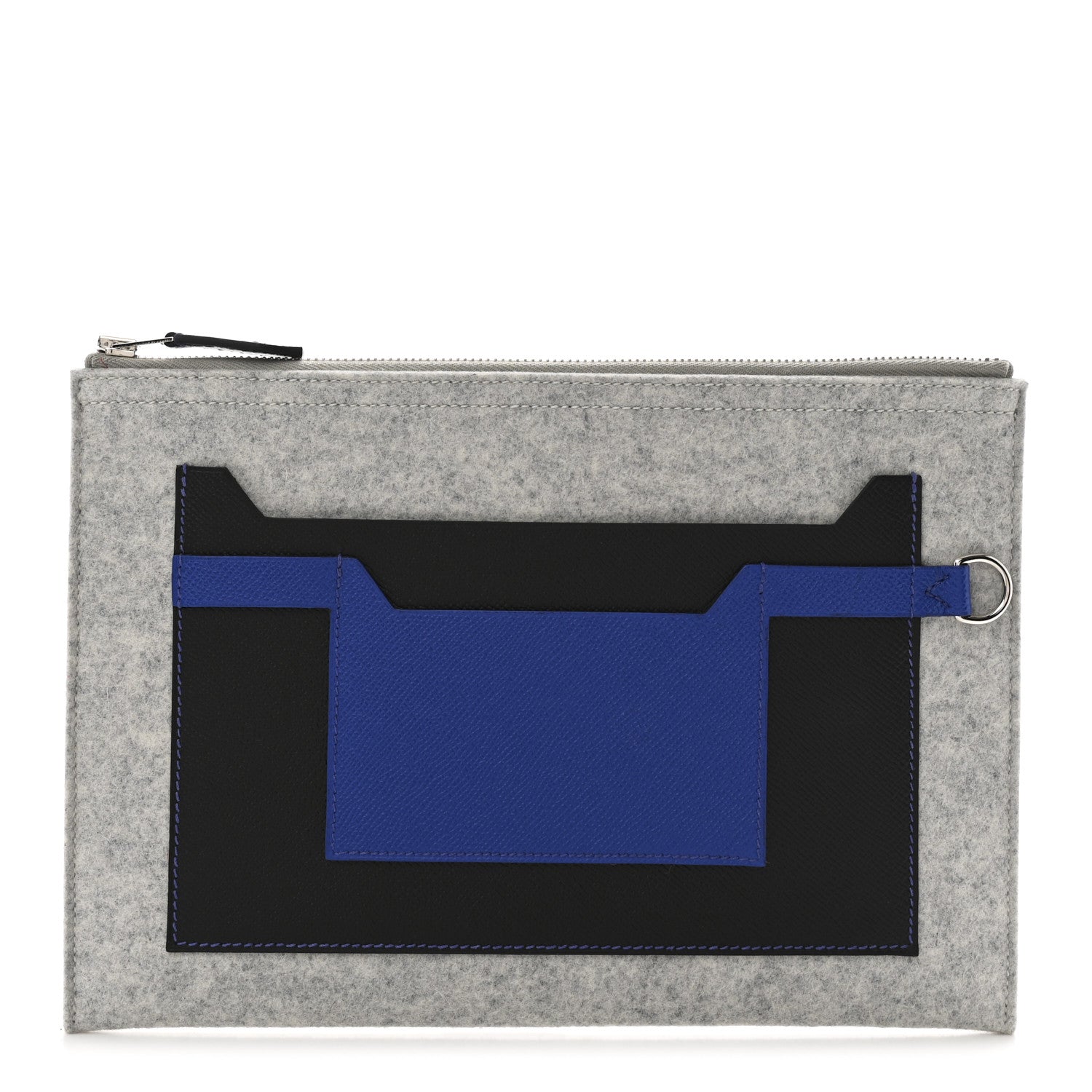 Hermes Felt Epsom Colorblock Toodoo 29 Zip Pouch Gris Clair Bleu Electrique Black 1 of 7