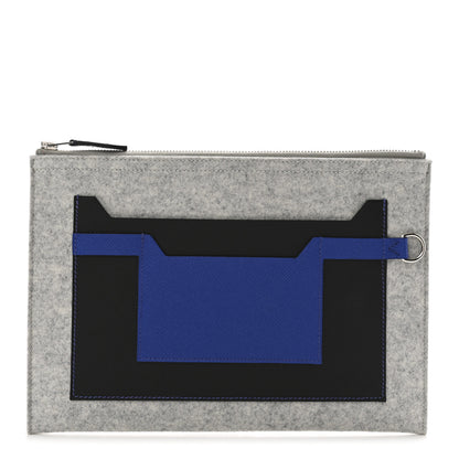 Hermes Felt Epsom Colorblock Toodoo 29 Zip Pouch Gris Clair Bleu Electrique Black 1 of 7