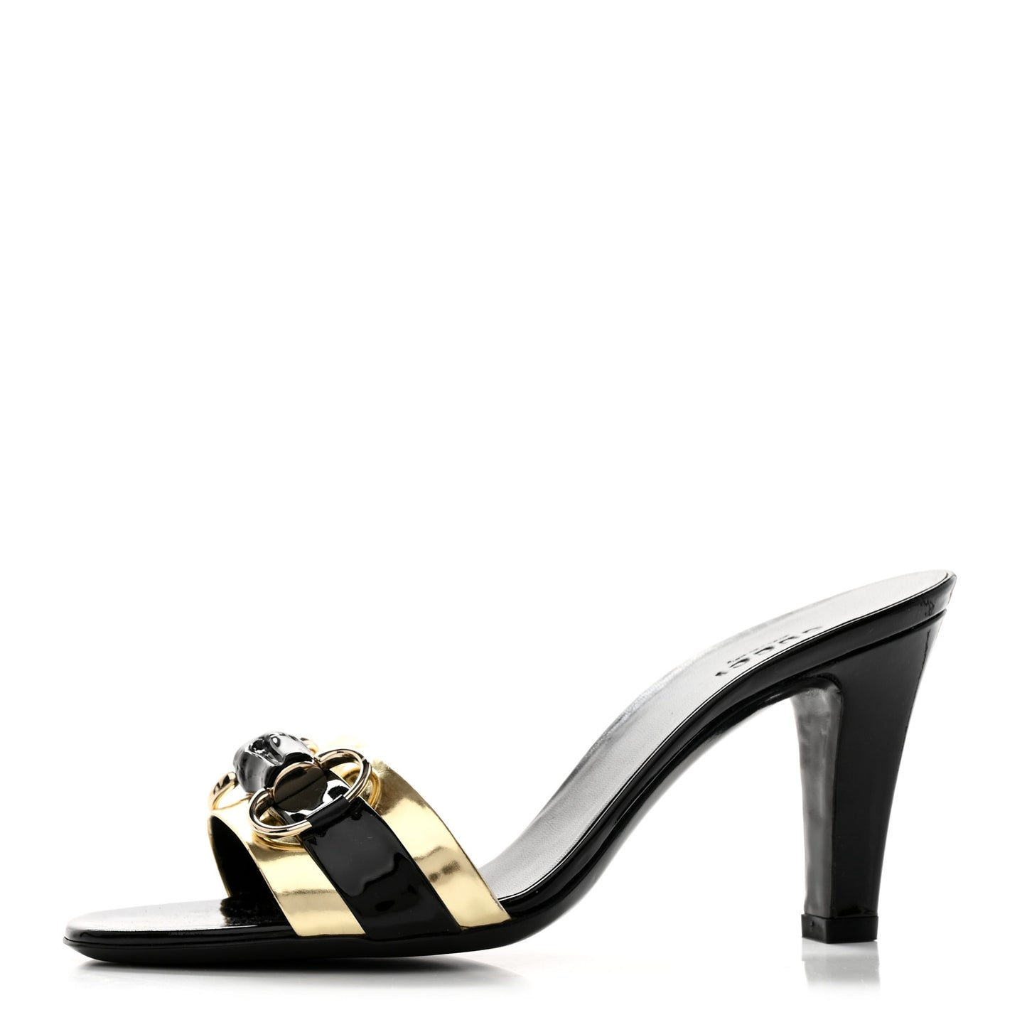 Metallic Calfskin Horsebit Sandal Pumps 6.5 Black Gold