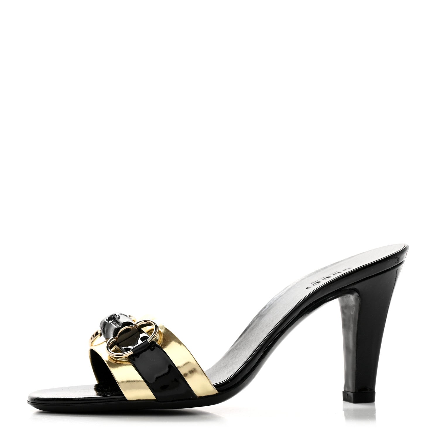 Gucci Metallic Calfskin Horsebit Sandal Pumps 6.5 Black Gold 1 of 8