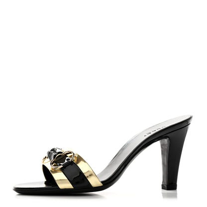 Gucci Metallic Calfskin Horsebit Sandal Pumps 6.5 Black Gold 1 of 8