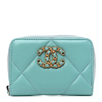 Chanel Lambskin Quilted Chanel 19 Zip Around Coin Purse Wallet Light Green 1 of 4