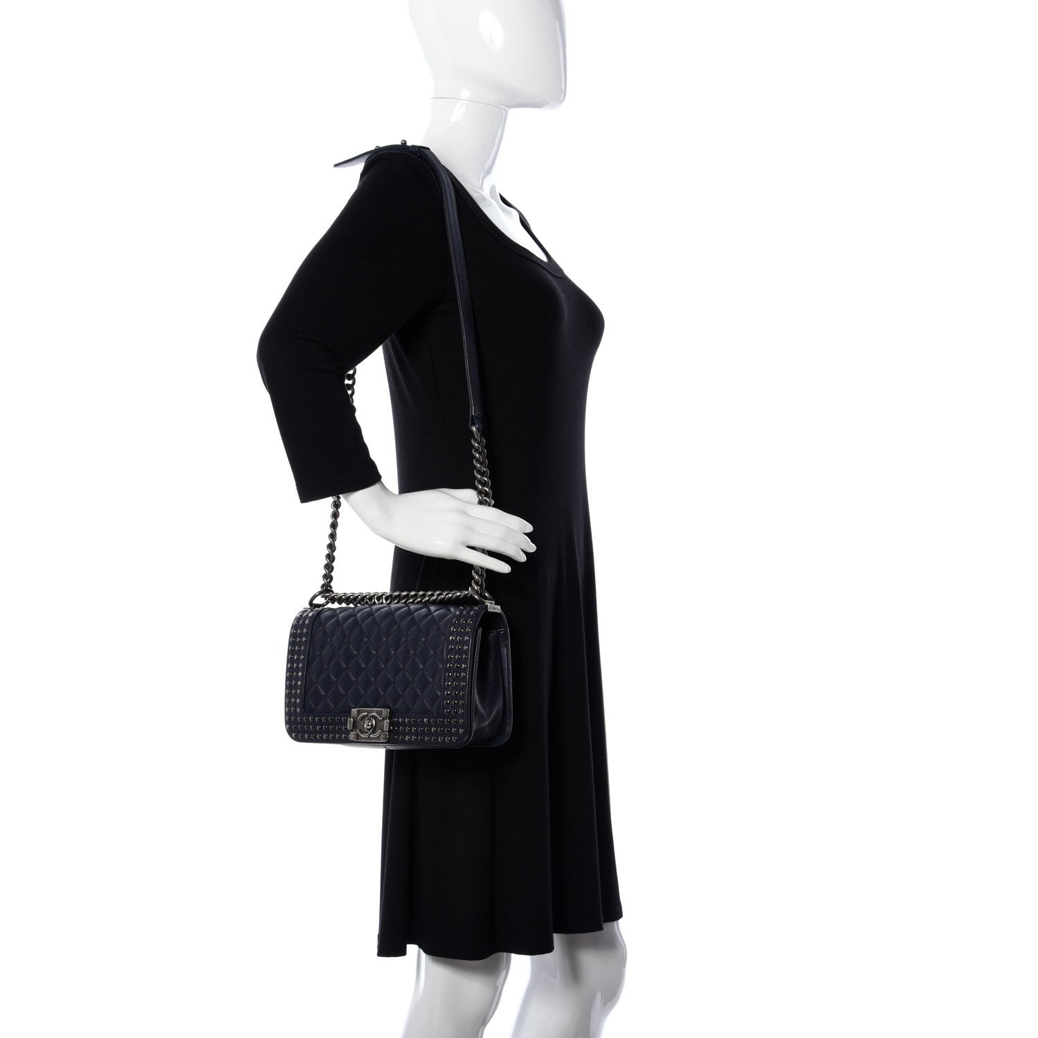 Chanel Calfskin Quilted Studded Medium Boy Flap Navy 2 of 10