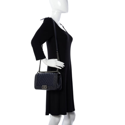 Chanel Calfskin Quilted Studded Medium Boy Flap Navy 2 of 10