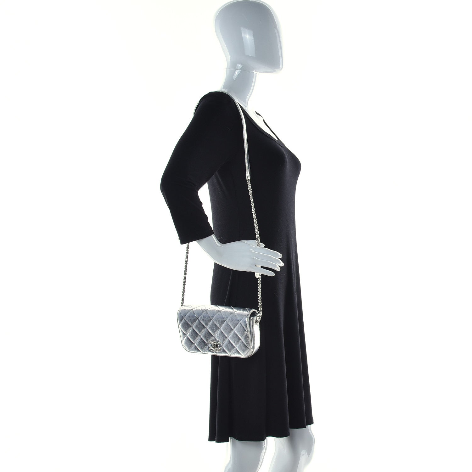 Chanel Hammered Metallic Calfskin Quilted Flap Silver 2 of 9