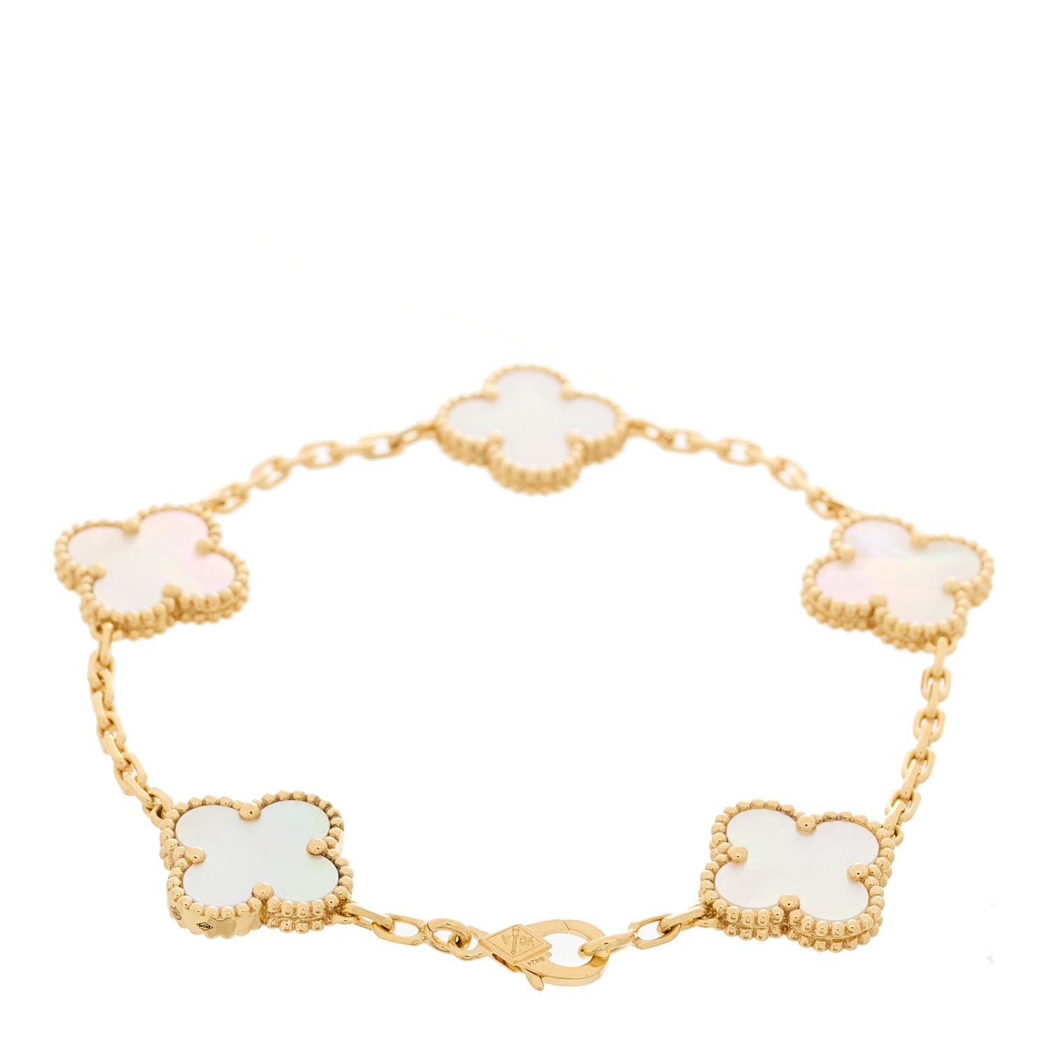Van Cleef & Arpels 18K Yellow Gold Mother of Pearl 5 Motifs Vintage Alhambra Bracelet 2 of 5